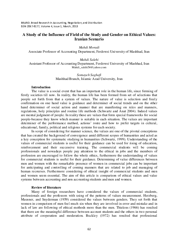 (PDF) A Study of the Influence of Field of the Study and Gender on ...