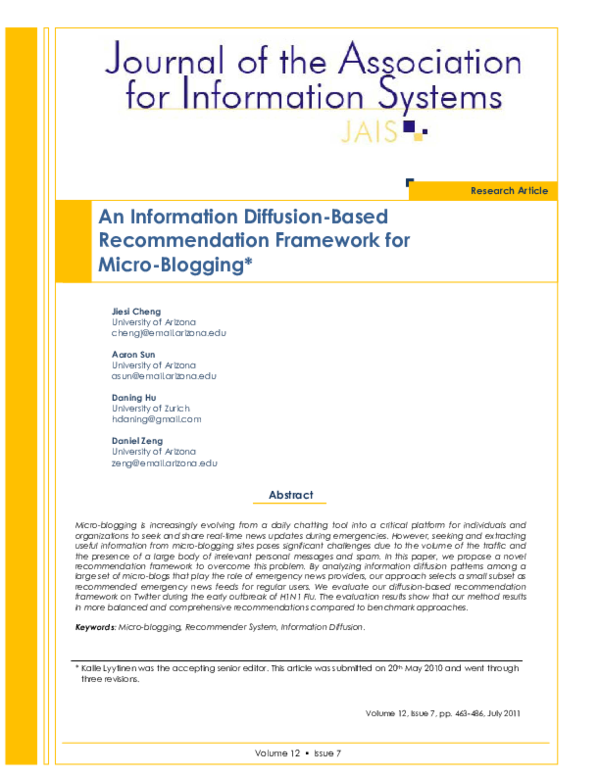 (PDF) An Information Diffusion Based Recommendation Framework for Micro ...
