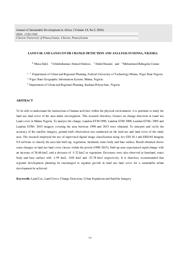 (PDF) Land Use and Land Cover Change Detection and Analysis in Minna ...