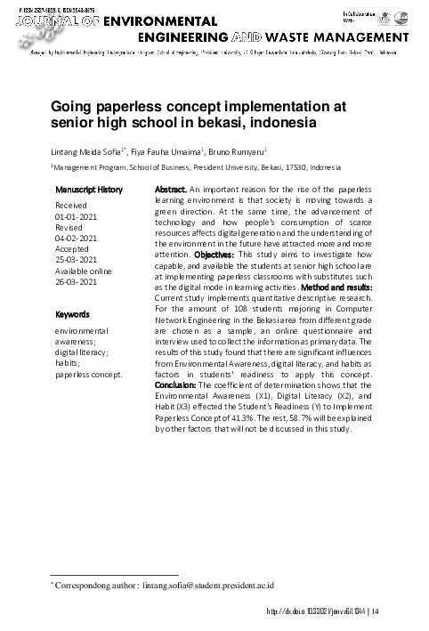 (PDF) Going Paperless Concept Implementation at Senior High School in ...