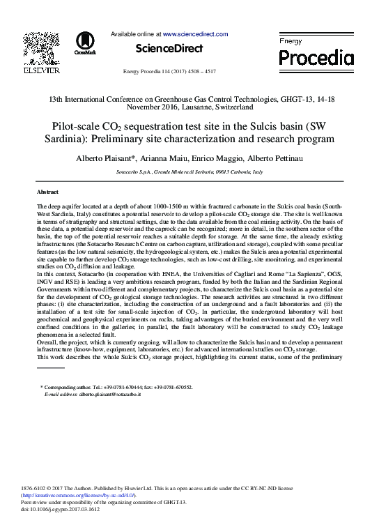 (PDF) Pilot-scale CO2 Sequestration Test Site in the Sulcis Basin (SW ...
