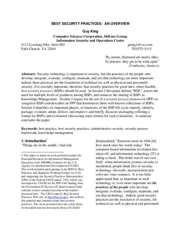 (PDF) Best security practices: An overview