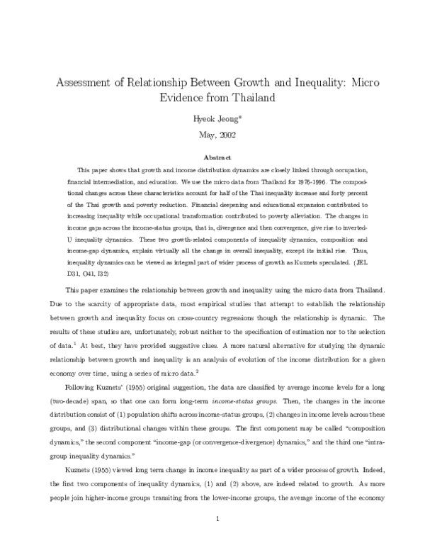 (PDF) Assessment of Relationship Between Growth and Inequality: Micro ...