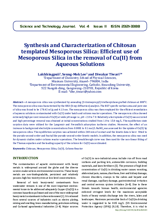 (PDF) Synthesis and Characterization of Chitosan templated Mesoporous ...