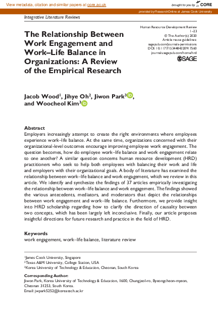 (PDF) The Relationship Between Work Engagement and Work–Life Balance in ...