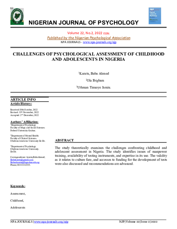 (PDF) CHALLENGES OF PSYCHOLOGICAL ASSESSMENT OF CHILDHOOD AND ...