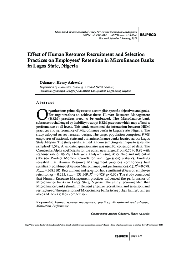 (PDF) Effect of Human Resource Recruitment and Selection Practices on ...