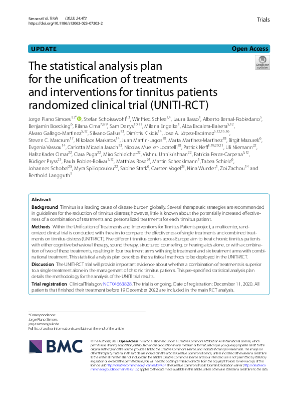 (PDF) The statistical analysis plan for the unification of treatments ...
