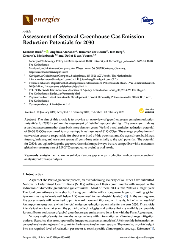 (PDF) Assessment of Sectoral Greenhouse Gas Emission Reduction ...