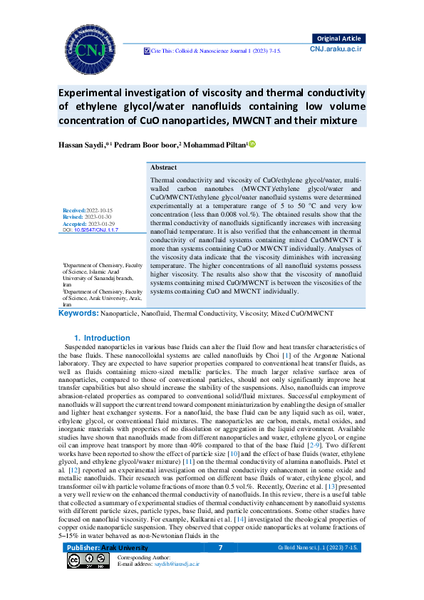 (PDF) Experimental investigation of viscosity and thermal conductivity ...