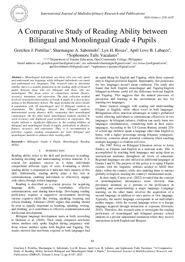 (PDF) A Comparative Study of Reading Ability between Bilingual and ...