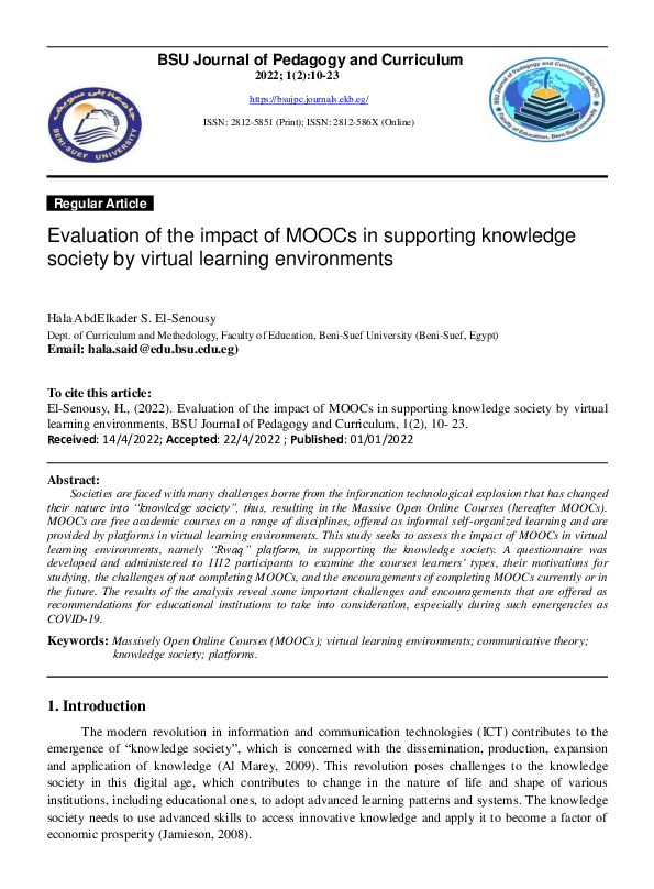 (PDF) Evaluation of the impact of MOOCs in supporting knowledge society ...