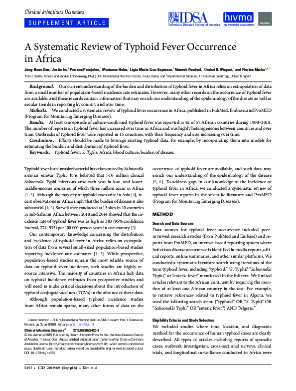 (PDF) A Systematic Review of Typhoid Fever Occurrence in Africa