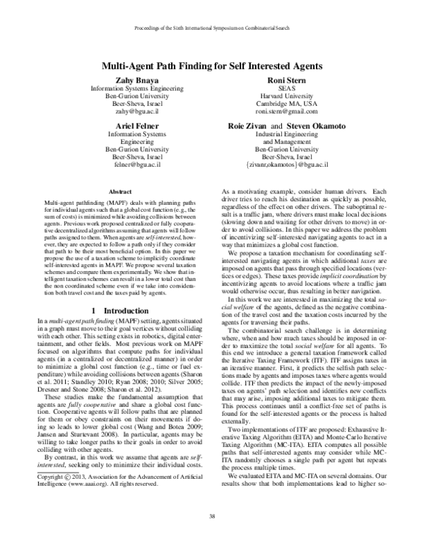 (PDF) Multi-Agent Path Finding for Self Interested Agents