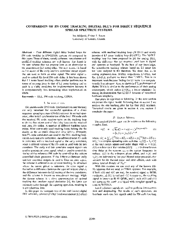 (PDF) Comparison of PN code tracking digital DLL's for direct sequence ...