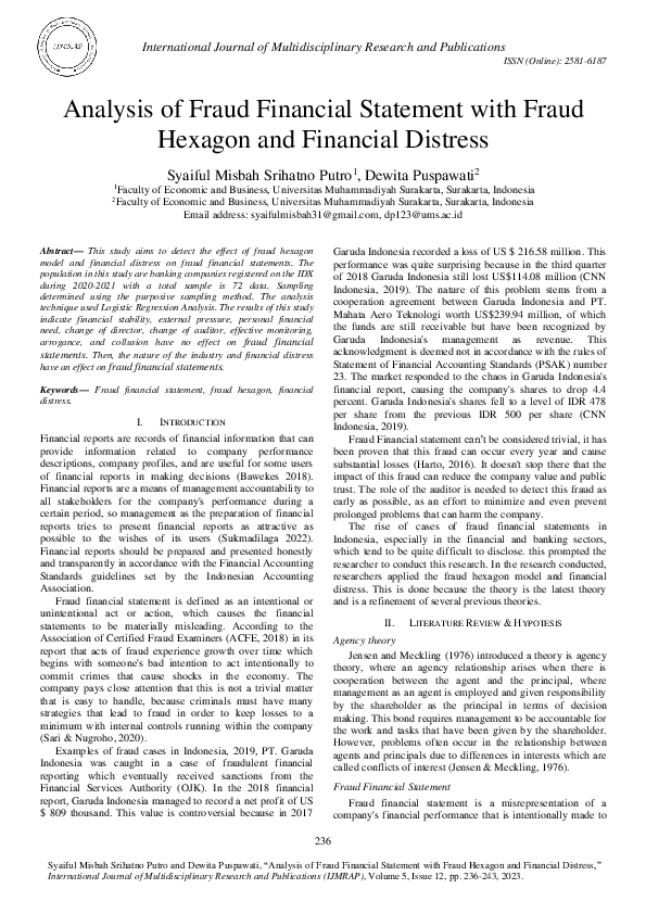 (PDF) Analysis of Fraud Financial Statement with Fraud Hexagon and ...