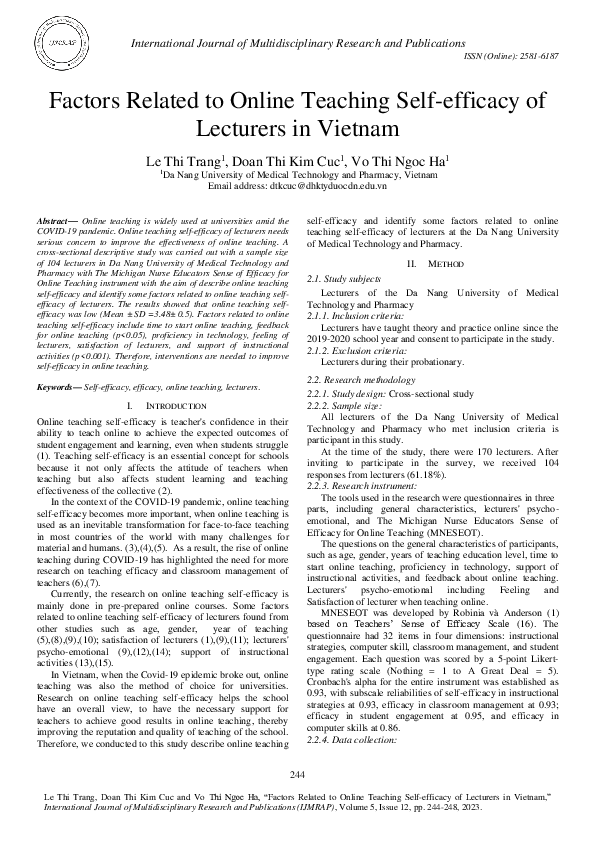 (PDF) Factors Related to Online Teaching Self-efficacy of Lecturers in ...