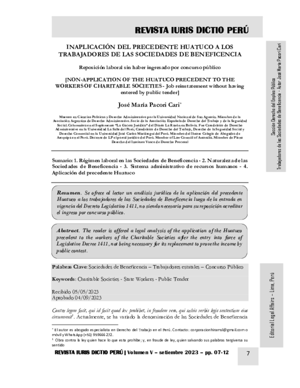 INAPLICACIÓN DEL PRECEDENTE HUATUCO A LOS TRABAJADORES DE LAS SOCIEDADES DE BENEFICENCIA