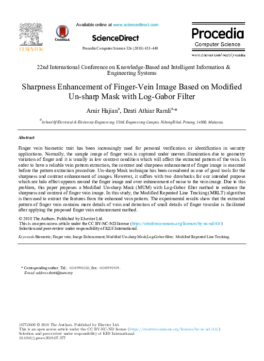 (PDF) Sharpness Enhancement of FingerVein Image Based on Modified Un