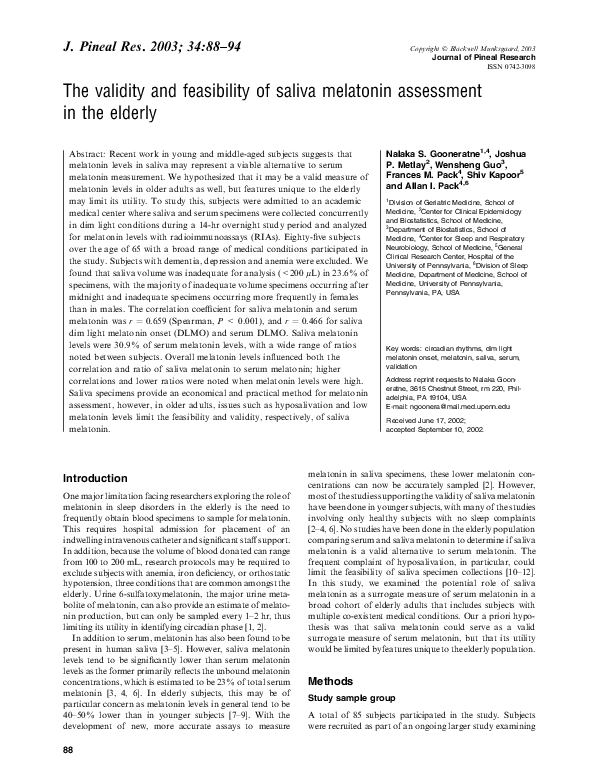 (PDF) The validity and feasibility of saliva melatonin assessment in ...