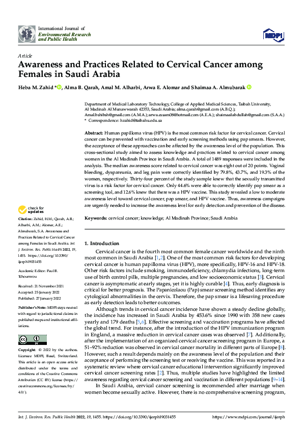 (PDF) Awareness and Practices Related to Cervical Cancer among Females ...
