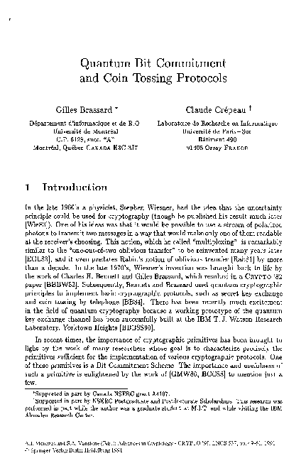 (PDF) Quantum Bit Commitment and Coin Tossing Protocols