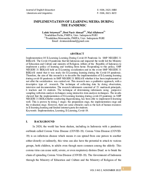 (PDF) Implementation of Learning Media During the Pandemic