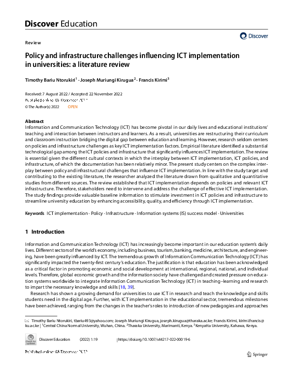 (PDF) Policy and infrastructure challenges influencing ICT ...
