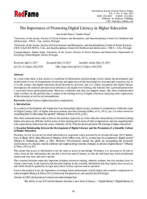 (PDF) The Importance of Promoting Digital Literacy in Higher Education