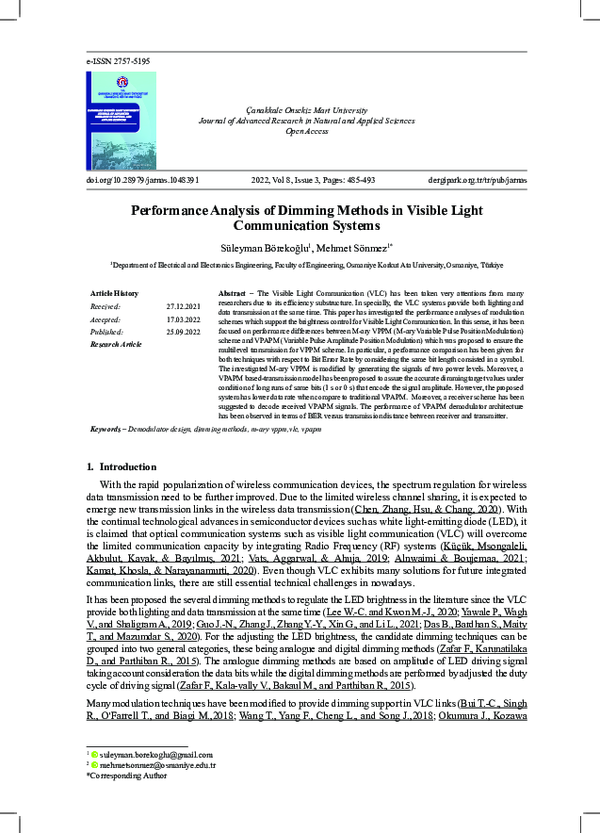 (PDF) Performance Analysis of Dimming Methods in Visible Light ...