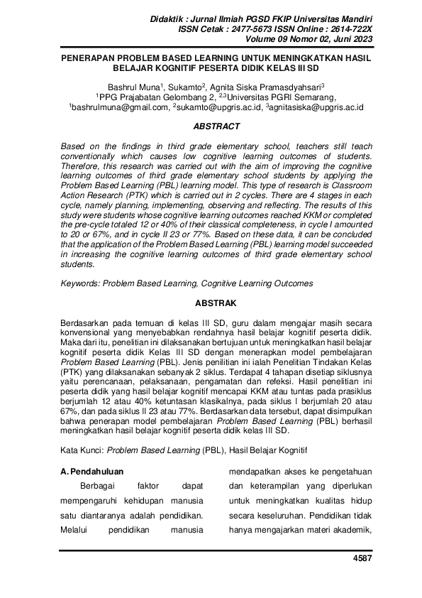(PDF) Penerapan Problem Based Learning Untuk Meningkatkan Hasil Belajar ...