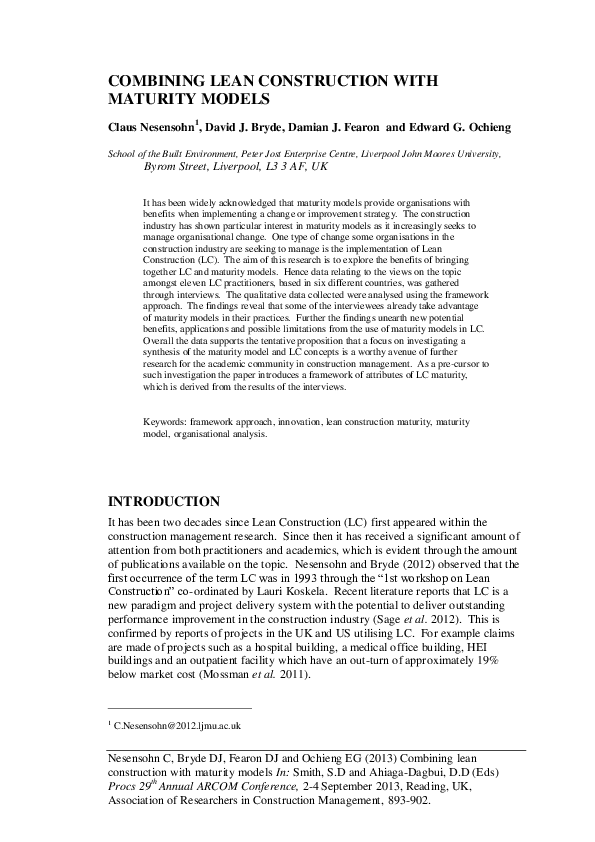 (PDF) Combining Lean Construction with Maturity Models