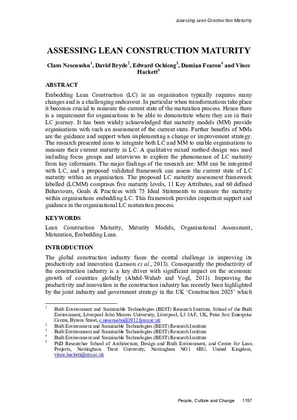 (PDF) Assessing Lean Construction Maturity
