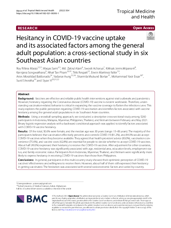 (PDF) Hesitancy in COVID-19 vaccine uptake and its associated factors ...