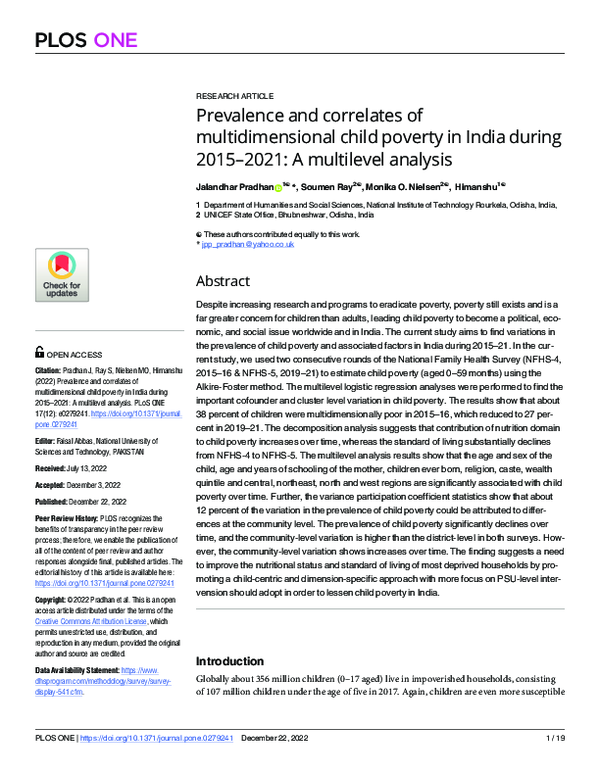 (PDF) Prevalence and correlates of multidimensional child poverty in ...