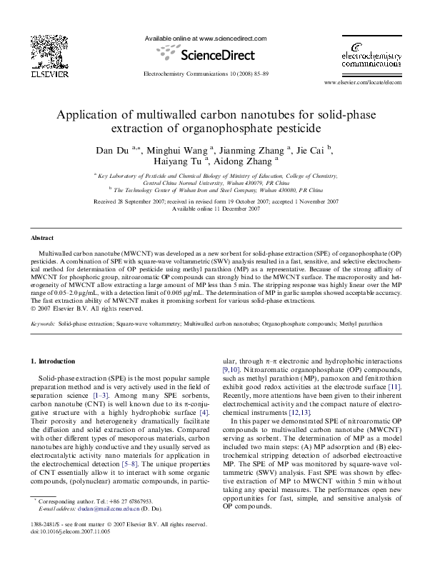 (PDF) Application of multiwalled carbon nanotubes for solid-phase ...