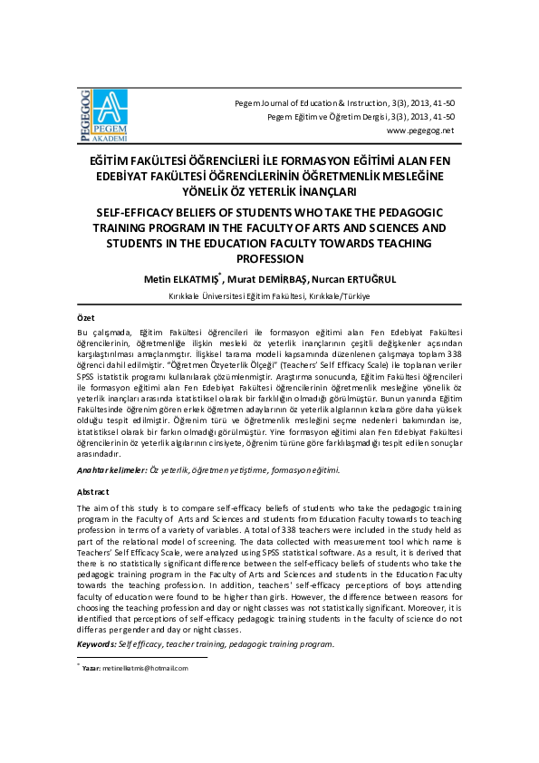 (PDF) Self-efficacy beliefs of students who take the pedagogic training ...