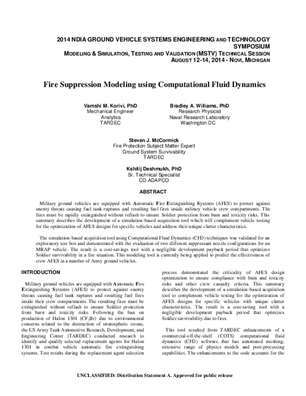 (PDF) Fire Suppression Modeling using Computational Fluid Dynamics