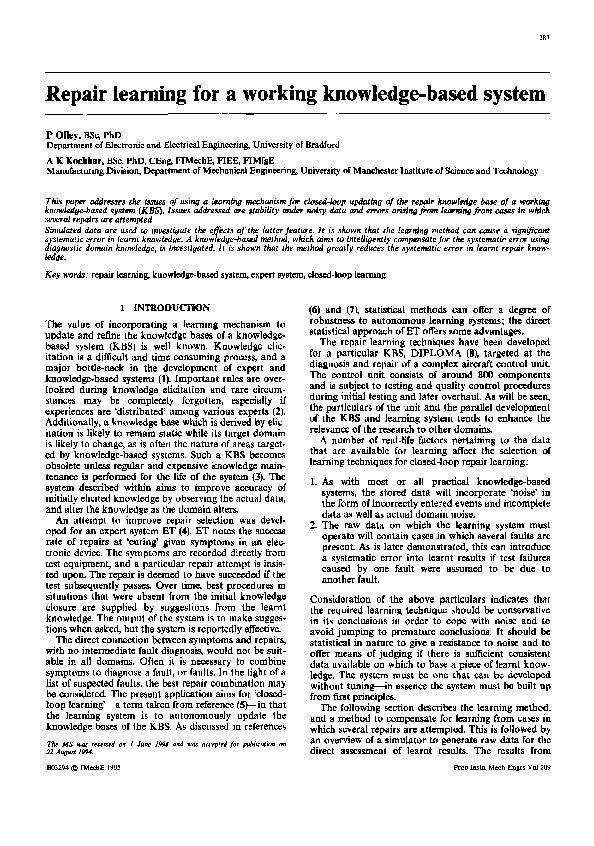 (PDF) Repair learning for a working knowledge‐based system