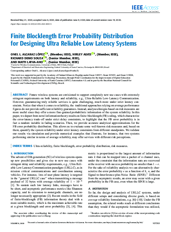 (PDF) Finite Blocklength Error Probability Distribution for Designing ...