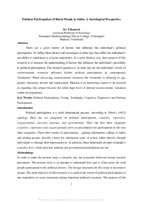 (PDF) Political Participation of Rural People in India: A Sociological ...