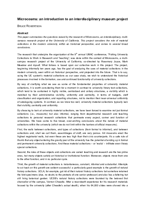 (PDF) Microcosms: an introduction to an interdisciplinary museum project