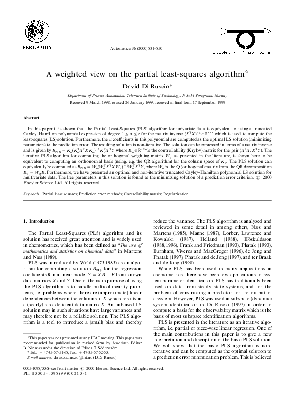 (PDF) A weighted view on the partial least-squares algorithm