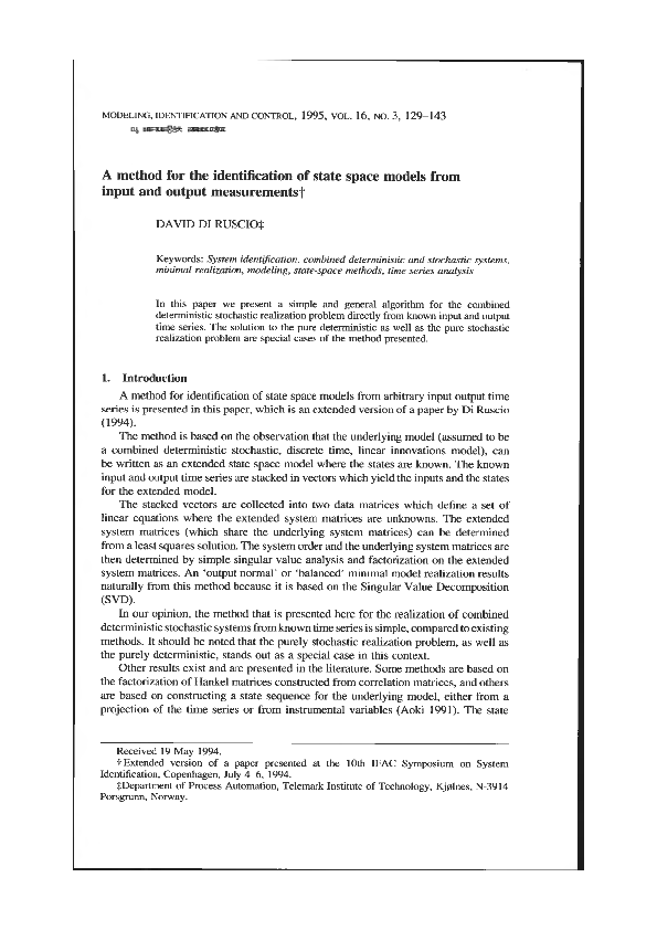 (PDF) A method for the identification of state space models from input ...