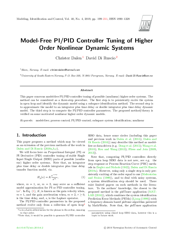 (PDF) Model-Free PI/PID Controller Tuning of Higher Order Nonlinear ...