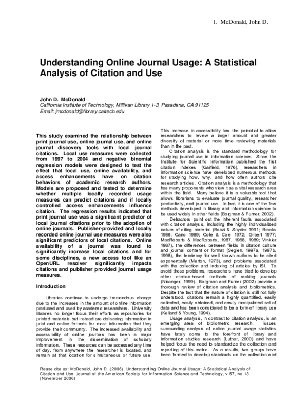(PDF) Understanding journal usage: A statistical analysis of citation ...