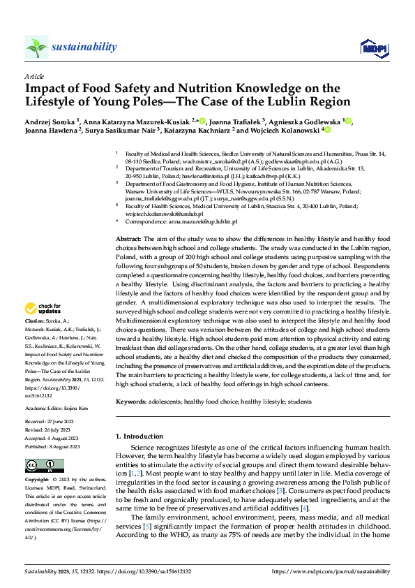 (PDF) Impact of Food Safety and Nutrition Knowledge on the Lifestyle of ...