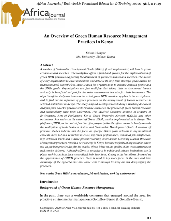 (PDF) An Overview of Green Human Resource Management Practices in Kenya
