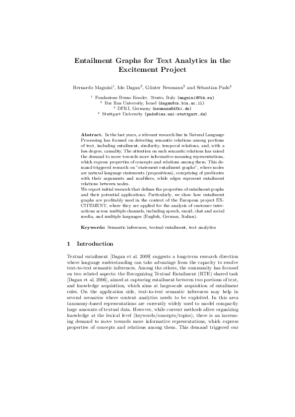 (PDF) Entailment Graphs for Text Analytics in the Excitement Project