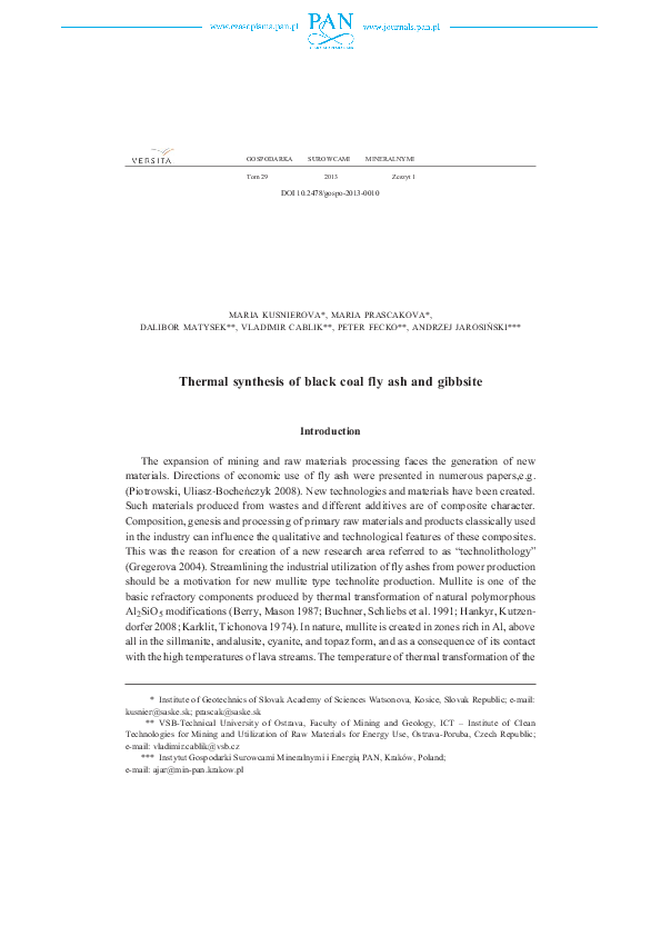 (PDF) Thermal synthesis of black coal fly ash and gibbsite